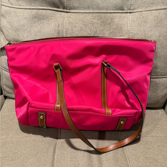 Dooney & Bourke Pink and Brown Tote with Leather Accents - Picture 3 of 5